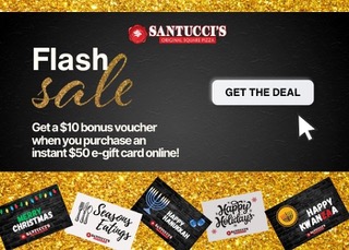 santuccis pizza gift cards, pizza gift cards, christmas gift